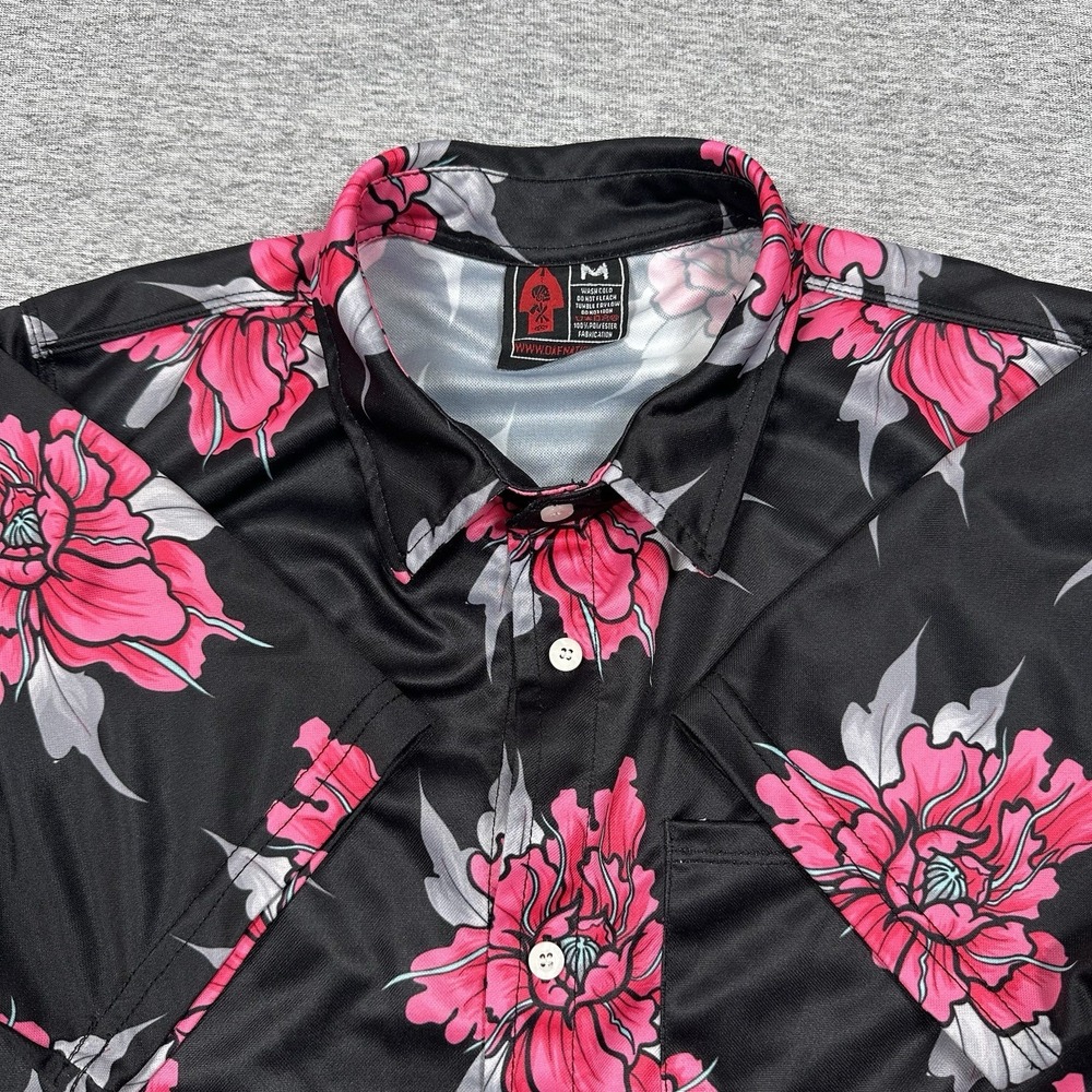 Oaf Nation Shirt Mens Medium Black Pink Floral Button Up Short Sleeve Hawaiian